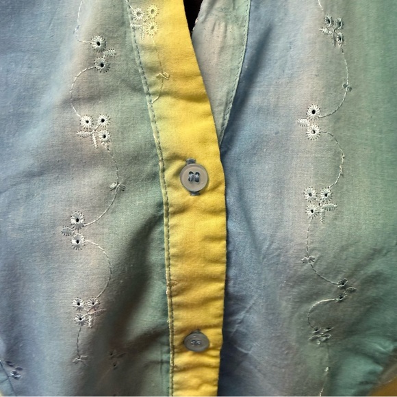 Lemon Grass Studio Blue Yellow Embroidered Button Shirt Medium Summer Top - Picture 3 of 10